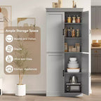 Mobile Dispensa da Cucina Autoportante, Armadio Alto con Ante e Ripiani Regolabili, per Bagno, Sala da Pranzo, Soggiorno