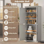 Mobile Dispensa da Cucina Autoportante, Armadio Alto con Ante e Ripiani Regolabili, per Bagno, Sala da Pranzo, Soggiorno