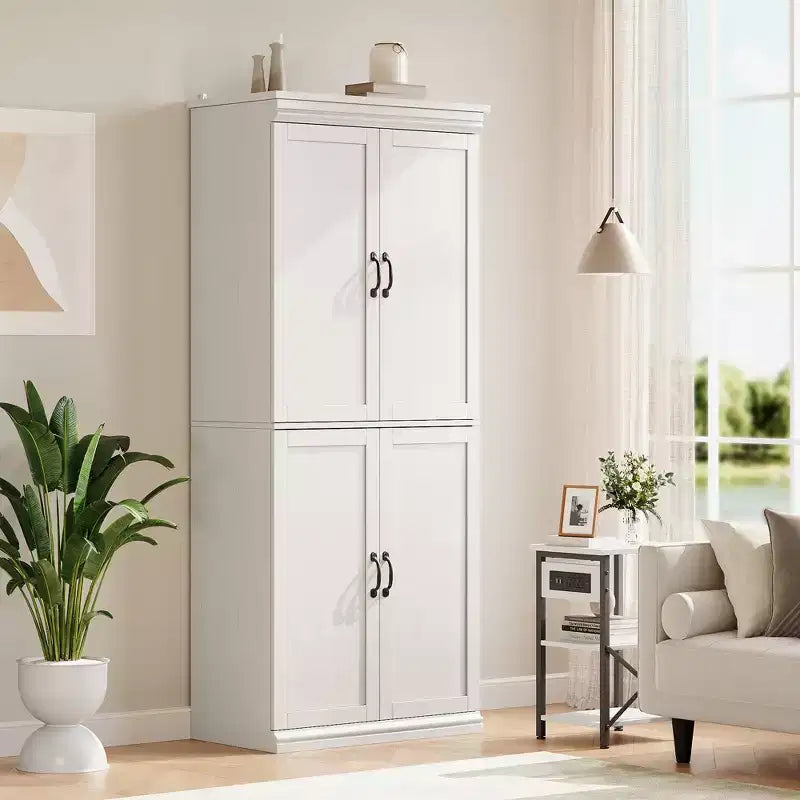 Mobile Dispensa da Cucina Autoportante, Armadio Alto con Ante e Ripiani Regolabili, per Bagno, Sala da Pranzo, Soggiorno