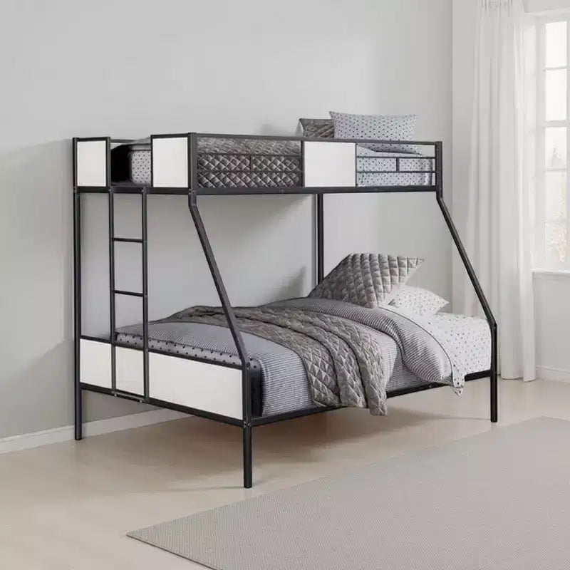 Royal Hampton Twin over Full Bunk Bed, Attached Side Ladder, Black and White Metal