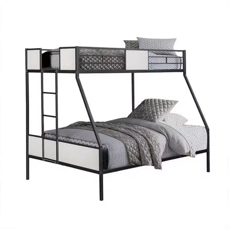 Letto a castello Royal Hampton per due (matrimoniale sopra, una piazza e mezza sotto), scala laterale integrata, in metallo bianco e nero