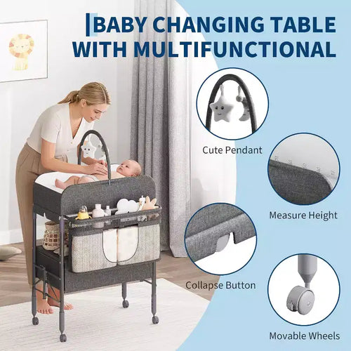 Fasciatoio Pieghevole Versatile, Stazione di Cambio Pannolini Impermeabile con 2 Cassetti, Mobile Nursery per Neonati e Bambini