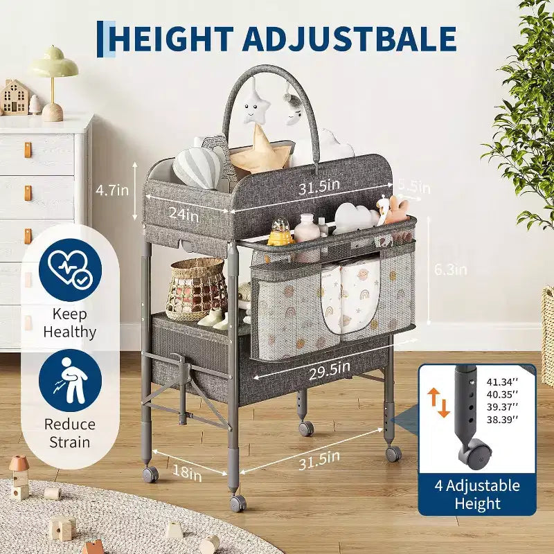Fasciatoio Pieghevole Versatile, Stazione di Cambio Pannolini Impermeabile con 2 Cassetti, Mobile Nursery per Neonati e Bambini