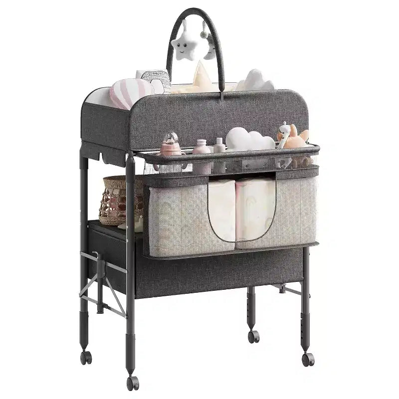 Fasciatoio Pieghevole Versatile, Stazione di Cambio Pannolini Impermeabile con 2 Cassetti, Mobile Nursery per Neonati e Bambini