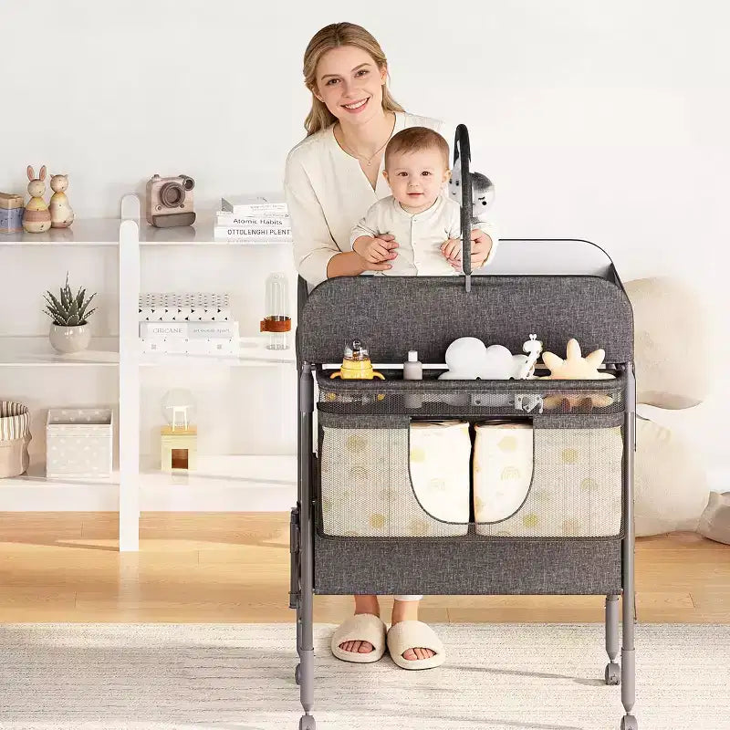 Fasciatoio Pieghevole Versatile, Stazione di Cambio Pannolini Impermeabile con 2 Cassetti, Mobile Nursery per Neonati e Bambini