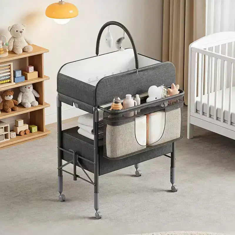 Fasciatoio Pieghevole Versatile, Stazione di Cambio Pannolini Impermeabile con 2 Cassetti, Mobile Nursery per Neonati e Bambini