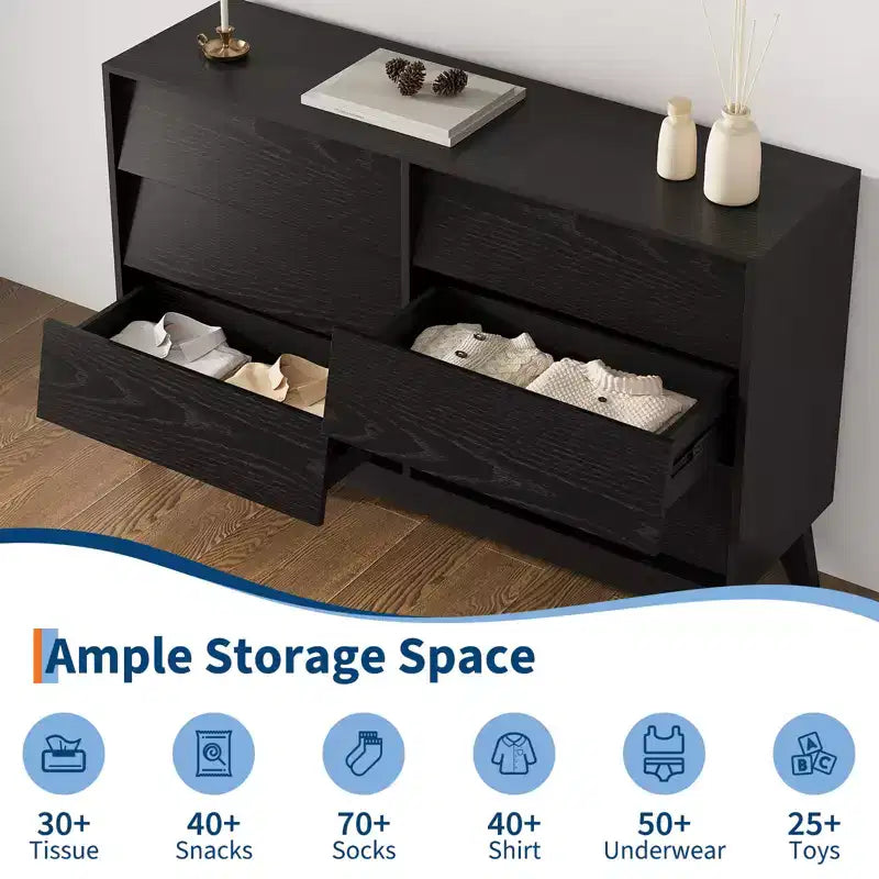 Cassettiera a 6 cassetti per camera da letto, Comò da 120 cm stile Mid-Century, Cassettiera in legno/Mobile TV, per camera da letto, soggiorno, corridoio