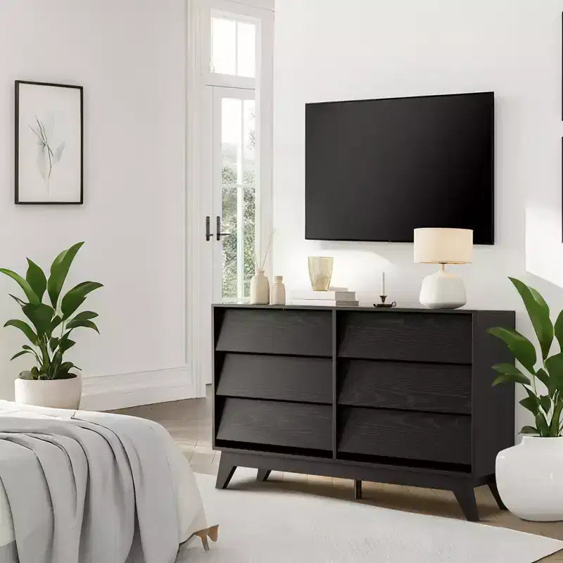 Cassettiera a 6 cassetti per camera da letto, Comò da 120 cm stile Mid-Century, Cassettiera in legno/Mobile TV, per camera da letto, soggiorno, corridoio