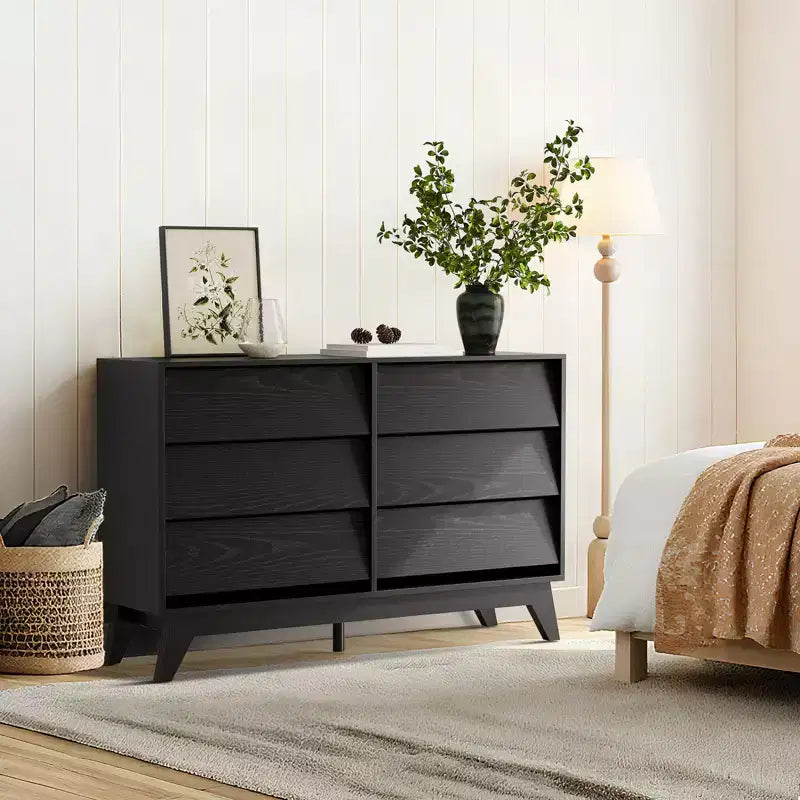 Cassettiera a 6 cassetti per camera da letto, Comò da 120 cm stile Mid-Century, Cassettiera in legno/Mobile TV, per camera da letto, soggiorno, corridoio