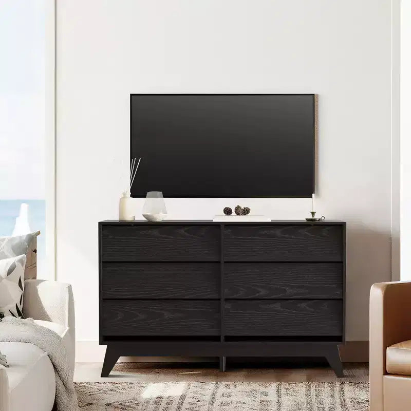 Cassettiera a 6 cassetti per camera da letto, Comò da 120 cm stile Mid-Century, Cassettiera in legno/Mobile TV, per camera da letto, soggiorno, corridoio