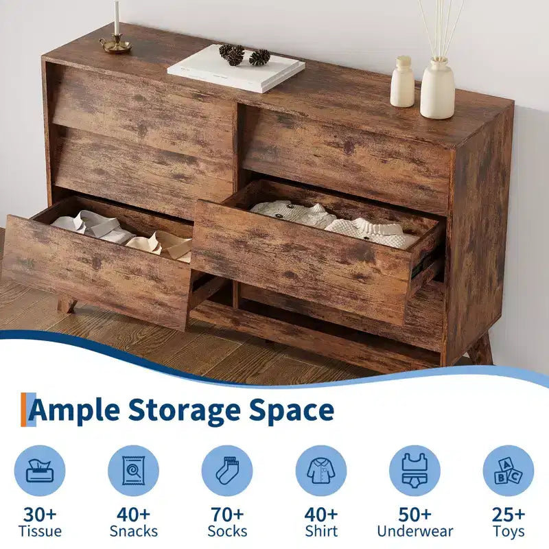 Cassettiera a 6 cassetti per camera da letto, Comò da 120 cm stile Mid-Century, Cassettiera in legno/Mobile TV, per camera da letto, soggiorno, corridoio