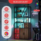Mobile bar per vini, Mobiletto alto per caffè, Supporto per microonde con contenitore, Mobiletto bar per caffè in stile rustico con portabottiglie e portabicchieri