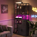 Mobile bar per vini, Mobiletto alto per caffè, Supporto per microonde con contenitore, Mobiletto bar per caffè in stile rustico con portabottiglie e portabicchieri