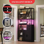 Mobile bar per vini, Mobiletto alto per caffè, Supporto per microonde con contenitore, Mobiletto bar per caffè in stile rustico con portabottiglie e portabicchieri