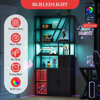 Mobile bar per vini, Mobiletto alto per caffè, Supporto per microonde con contenitore, Mobiletto bar per caffè in stile rustico con portabottiglie e portabicchieri