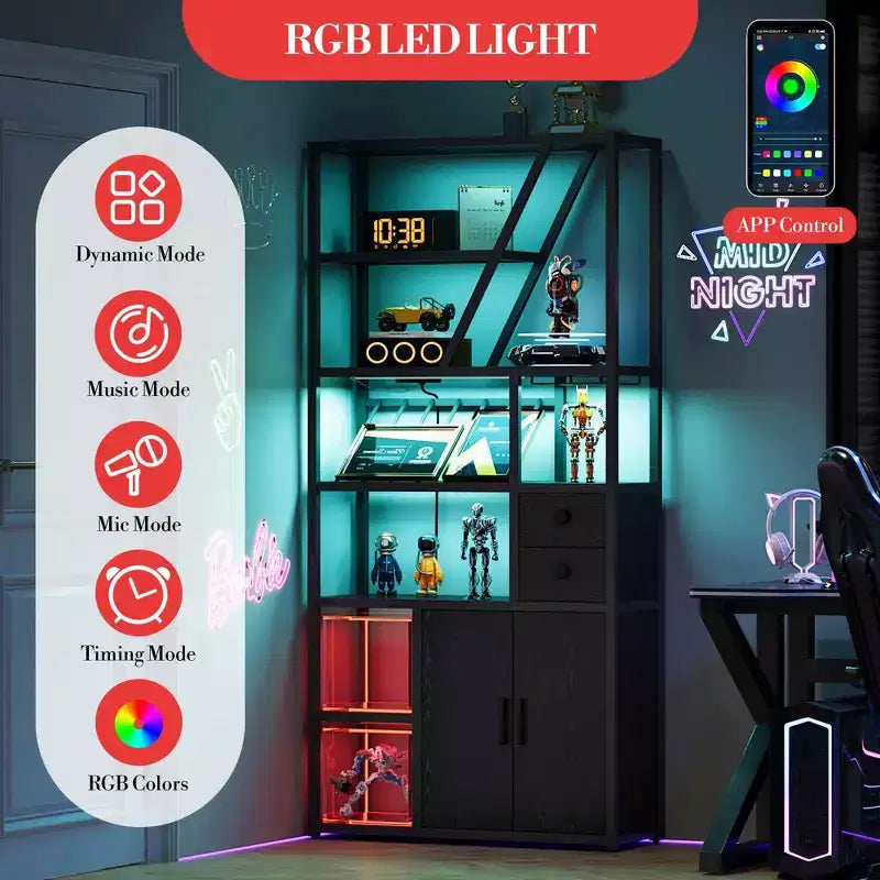 Mobile bar per vini, Mobiletto alto per caffè, Supporto per microonde con contenitore, Mobiletto bar per caffè in stile rustico con portabottiglie e portabicchieri