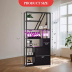 Mobile bar per vini, Mobiletto alto per caffè, Supporto per microonde con contenitore, Mobiletto bar per caffè in stile rustico con portabottiglie e portabicchieri