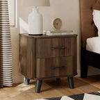 LuxenHome Mid Century Modern Nightstand, 20 Walnut Night Stand with Curved Edge, Dark Brown Nightstand with Drawers