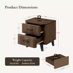 LuxenHome Comodino Moderno Mid-Century, Comodino Noce da 20" con Bordo Curvo, Comodino Marrone Scuro con Cassetti