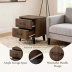 LuxenHome Comodino Moderno Mid-Century, Comodino Noce da 20" con Bordo Curvo, Comodino Marrone Scuro con Cassetti