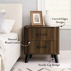 LuxenHome Comodino Moderno Mid-Century, Comodino Noce da 20" con Bordo Curvo, Comodino Marrone Scuro con Cassetti