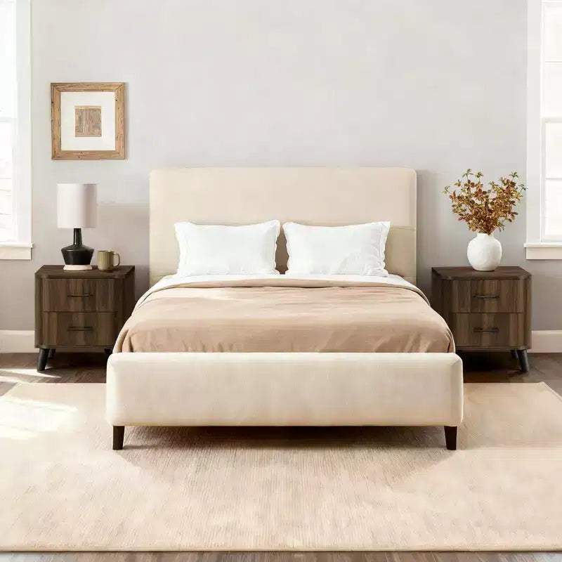 LuxenHome Comodino Moderno Mid-Century, Comodino Noce da 20" con Bordo Curvo, Comodino Marrone Scuro con Cassetti