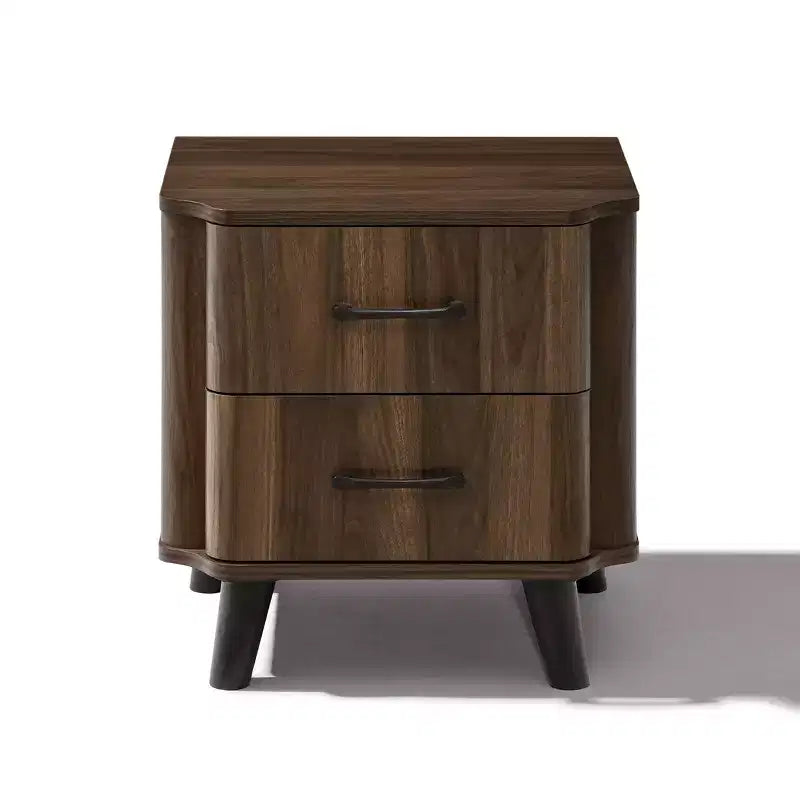 LuxenHome Comodino Moderno Mid-Century, Comodino Noce da 20" con Bordo Curvo, Comodino Marrone Scuro con Cassetti