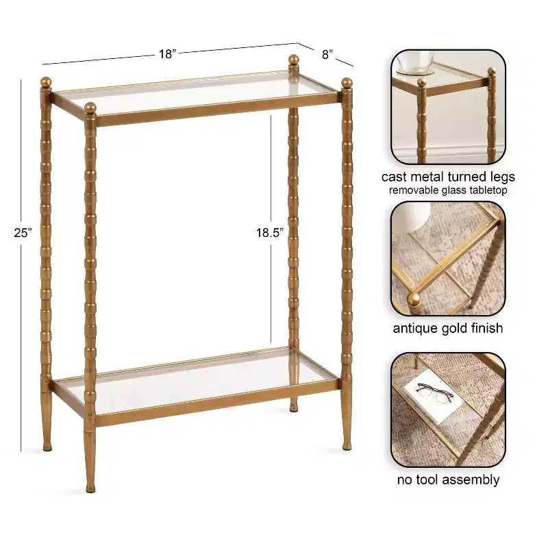 Tavolino rettangolare Prisha Kate and Laurel, 18x8x25, oro