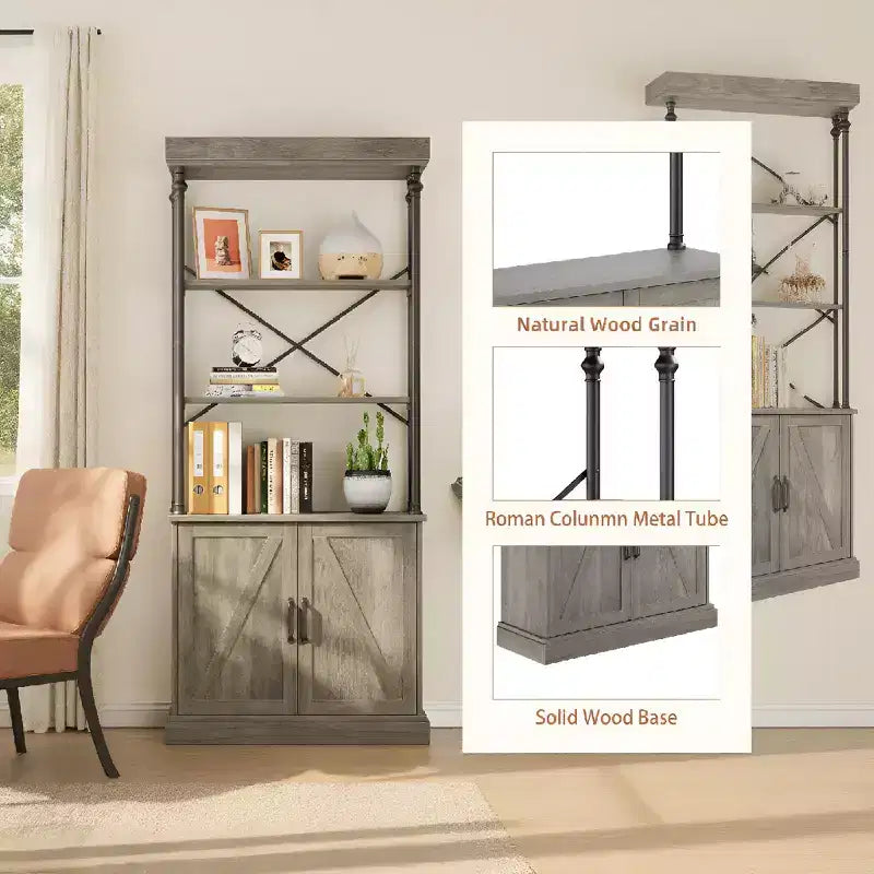 Libreria Industriale Rustica con Ante - Scaffale in Legno e Metallo Alto 188 cm con Mobile Contenitore per Salotto, Ufficio, Camera da Letro, Biblioteca