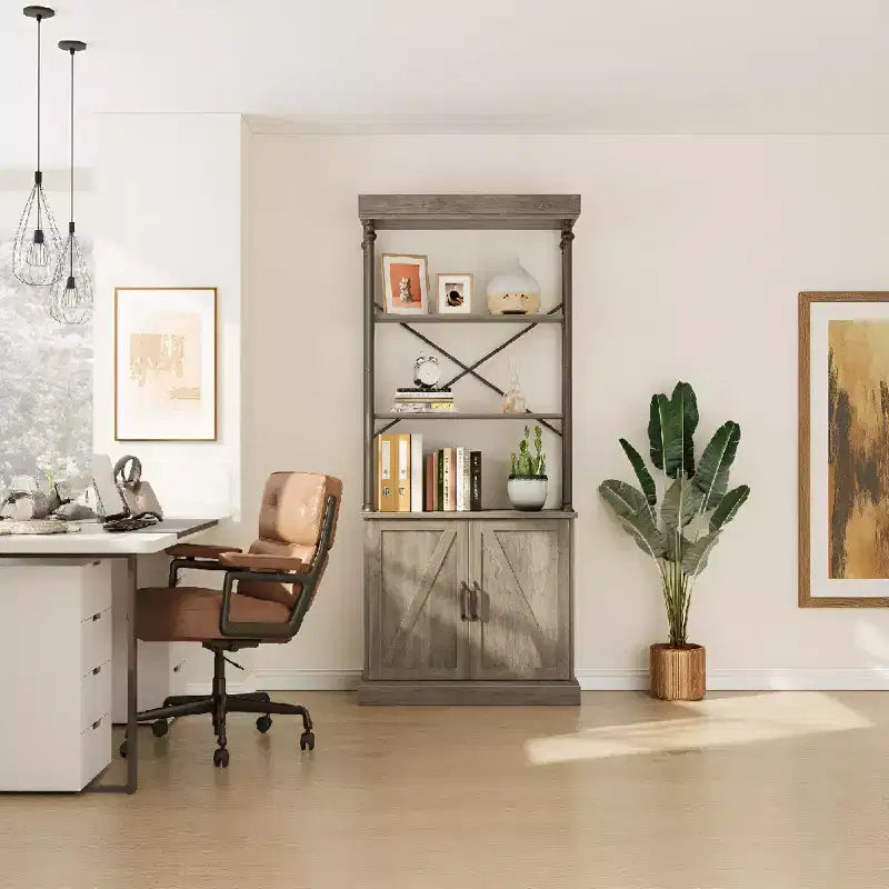 Libreria Industriale Rustica con Ante - Scaffale in Legno e Metallo Alto 188 cm con Mobile Contenitore per Salotto, Ufficio, Camera da Letro, Biblioteca