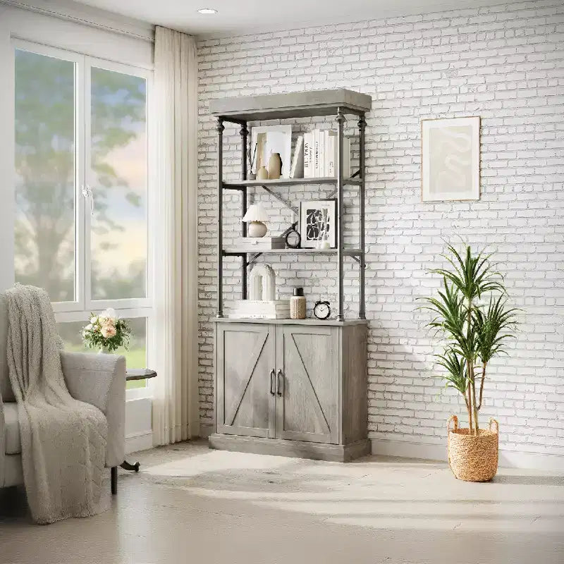 Libreria Industriale Rustica con Ante - Scaffale in Legno e Metallo Alto 188 cm con Mobile Contenitore per Salotto, Ufficio, Camera da Letro, Biblioteca