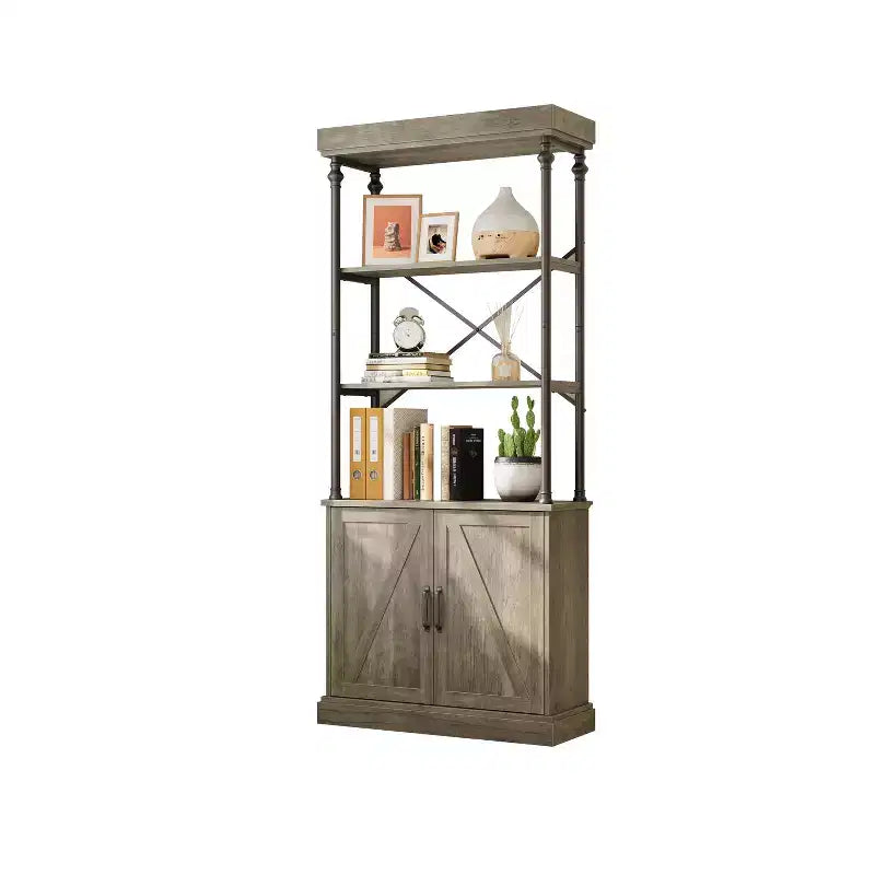 Libreria Industriale Rustica con Ante - Scaffale in Legno e Metallo Alto 188 cm con Mobile Contenitore per Salotto, Ufficio, Camera da Letro, Biblioteca