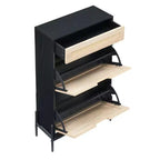 Shoe Cabinet with 3 Position Adjusted and Removable Shelf, Modern Freestanding Shoe Organizer ,2 Flip Door Shoe Rack with a Drawer, Black+Oak