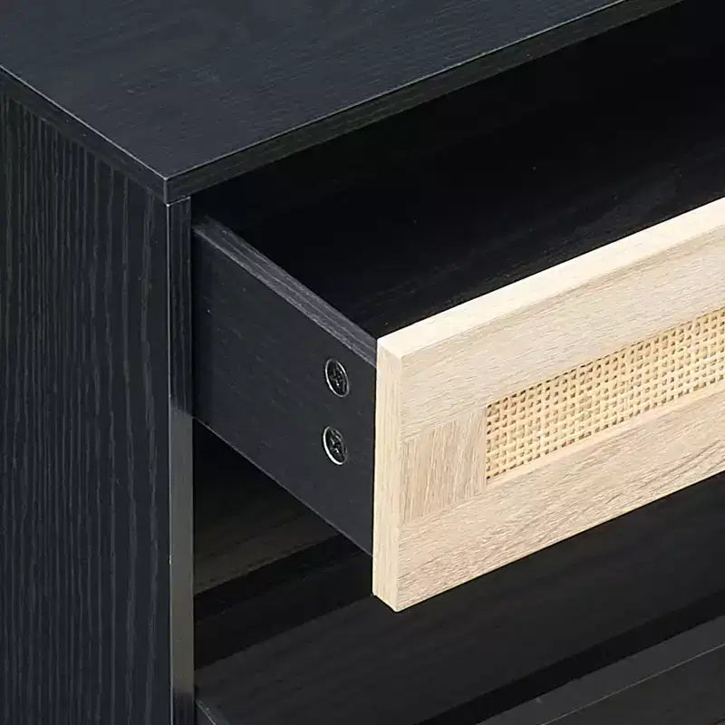 Scarpiera con ripiano regolabile in 3 posizioni e rimovibile, organizer per scarpe moderno da terra, scarpiera a 2 ante a ribalta con cassetto, nero+rovere