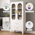 Armadio alto in metallo da 73 pollici, mobile dispensa da cucina con 2 ante in vetro, 2 cassetti, 2 ripiani regolabili, organizer da dispensa bianco