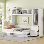 Letto a scomparsa matrimoniale/queen, letto a mobile in legno con armadio e cassetti, letto pieghevole per camera degli ospiti, camera piccola