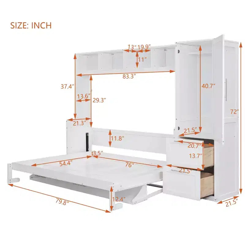 Letto a scomparsa matrimoniale/queen, letto a mobile in legno con armadio e cassetti, letto pieghevole per camera degli ospiti, camera piccola
