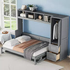 Letto a scomparsa matrimoniale/queen, letto a mobile in legno con armadio e cassetti, letto pieghevole per camera degli ospiti, camera piccola