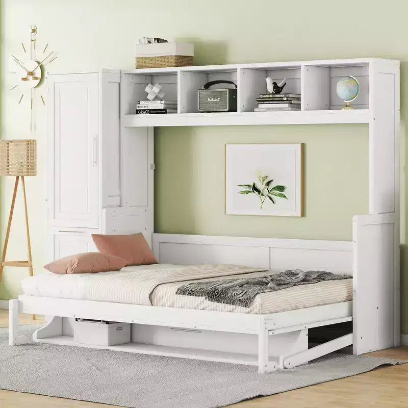 Letto a scomparsa matrimoniale/queen, letto a mobile in legno con armadio e cassetti, letto pieghevole per camera degli ospiti, camera piccola