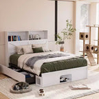 Famapy Base Letto Smart Bluetooth, Controllo Tramite App, Luci RGB Personalizzabili, Prese di Corrente, Ripiani Aperti + 4 Cassetti su Ruote, Struttura Centrale in Ferro, Nicchia per Animali Domestici