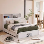 Famapy Base Letto Smart Bluetooth, Controllo Tramite App, Luci RGB Personalizzabili, Prese di Corrente, Ripiani Aperti + 4 Cassetti su Ruote, Struttura Centrale in Ferro, Nicchia per Animali Domestici