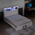 Famapy Base Letto Smart Bluetooth, Controllo Tramite App, Luci RGB Personalizzabili, Prese di Corrente, Ripiani Aperti + 4 Cassetti su Ruote, Struttura Centrale in Ferro, Nicchia per Animali Domestici
