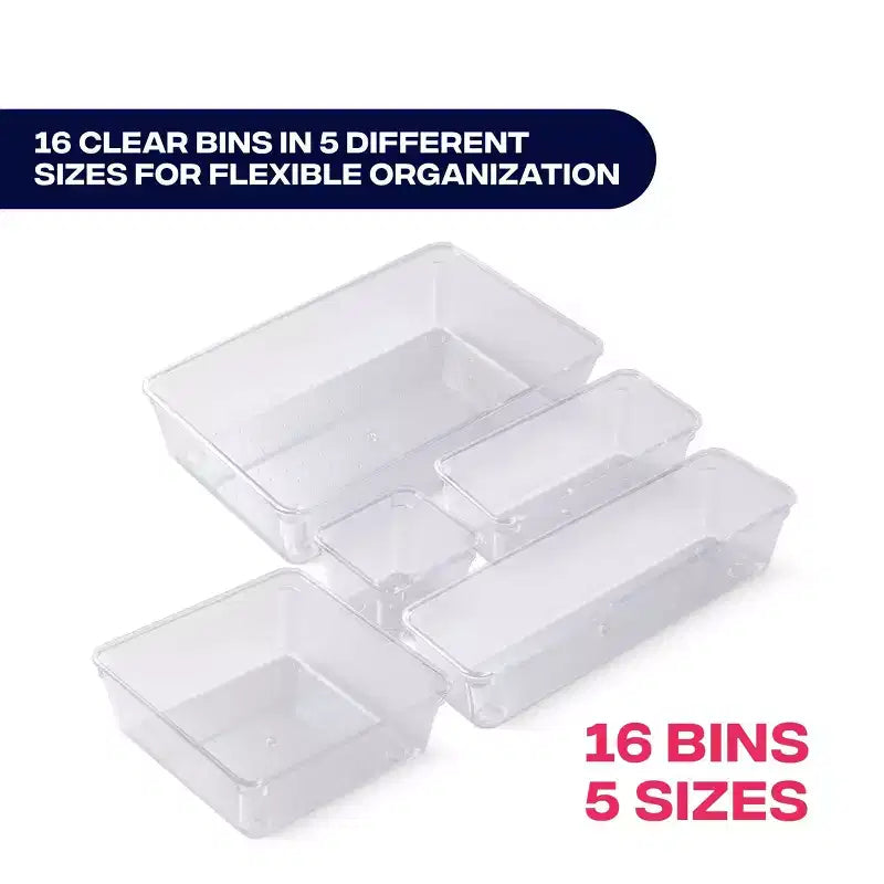 Tendenza del momento: set di 16 organizer trasparenti per cassetti per bagno, cucina e ufficio