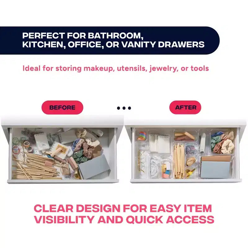 Tendenza del momento: set di 16 organizer trasparenti per cassetti per bagno, cucina e ufficio