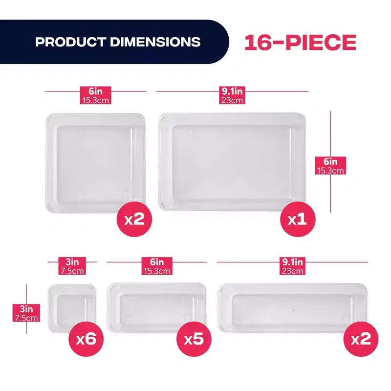 Tendenza del momento: set di 16 organizer trasparenti per cassetti per bagno, cucina e ufficio