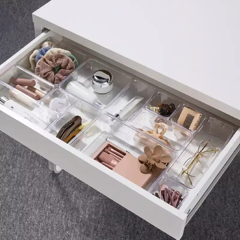 Tendenza del momento: set di 16 organizer trasparenti per cassetti per bagno, cucina e ufficio