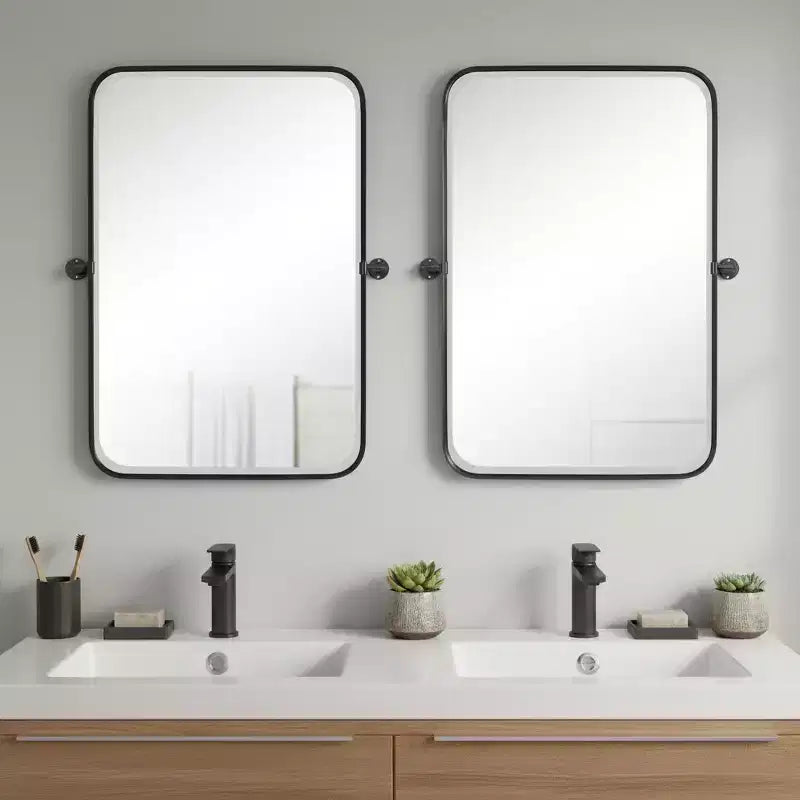HomeRoots Set di Due Specchi d'Accento con Cornice in Metallo Nera da 32
