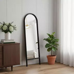 HomeRoots 64 Specchio a figura intera incorniciato con cornice ad arco in legno massello nero