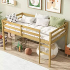 MAYEERTY Letto a Castello Singolo in Legno di Gomma Massiccio con Scaletta, Base a Doghe Rinforzate per Soggiorno Beige