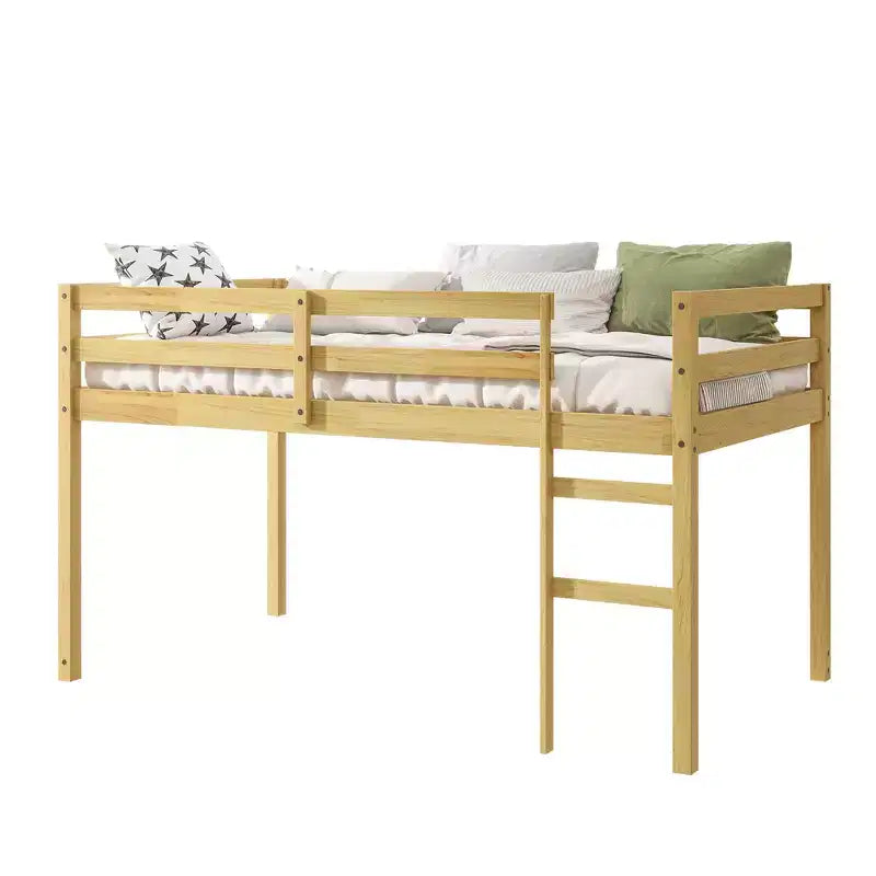 MAYEERTY Letto a Castello Singolo in Legno di Gomma Massiccio con Scaletta, Base a Doghe Rinforzate per Soggiorno Beige